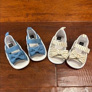 Stylish Kids Shoes with Bow - Blue and Cream